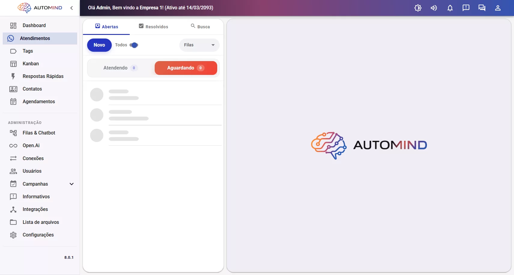 Tela de atendimento do Automind